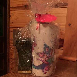 Starbucks White Tumbler with Vibrant Mermaid and Key Chain